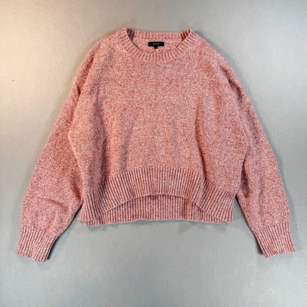Quince Organic Cotton Marled Crew Neck Sweater Pink Size M Relaxed Fit Crop